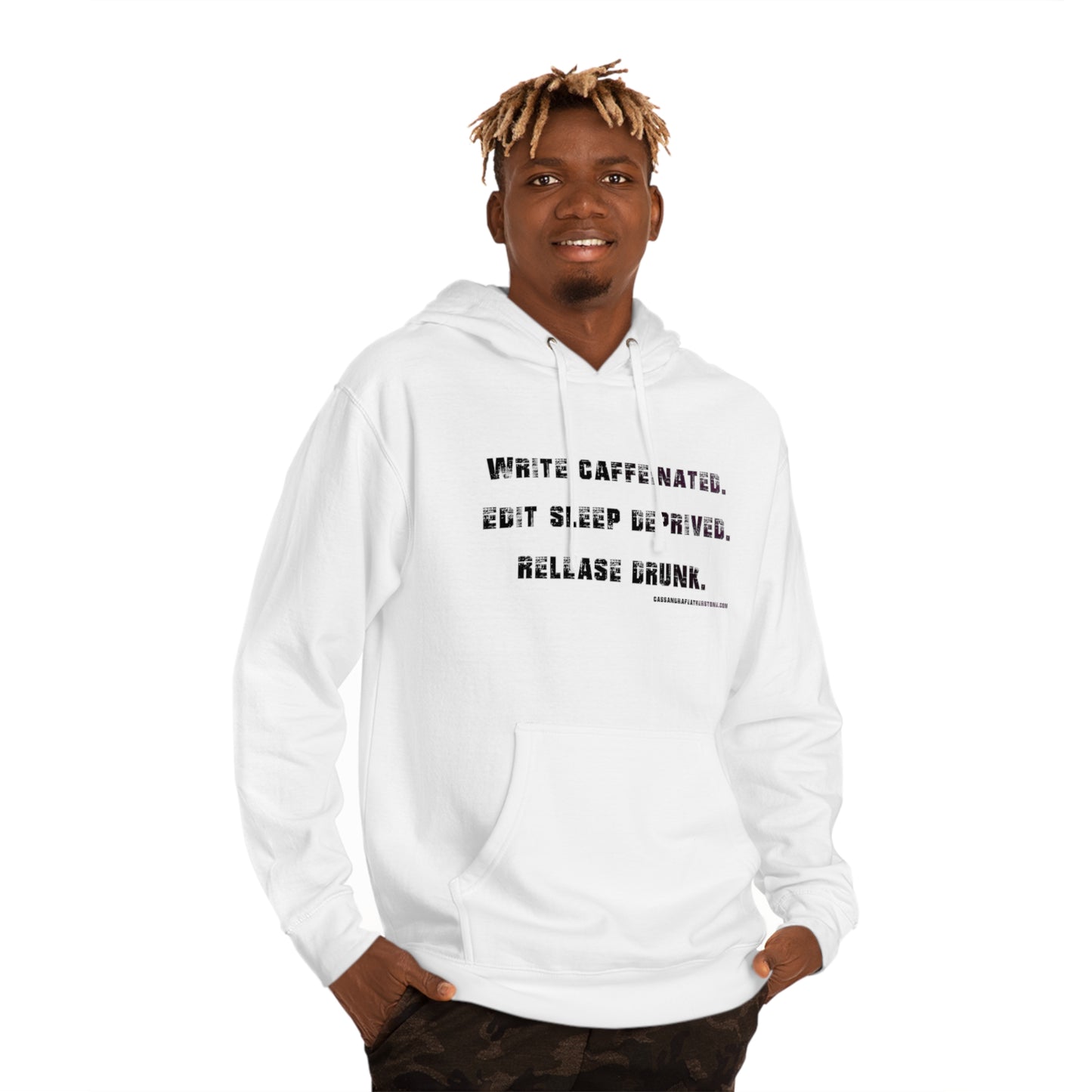 Write Caffeinated. Unisex Hooded Sweatshirt