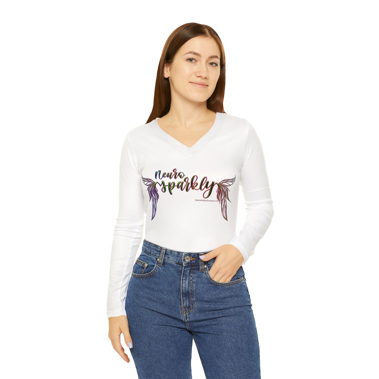 Neurosparkly x Discordia University Women's Long Sleeve V-neck Shirt (AOP)