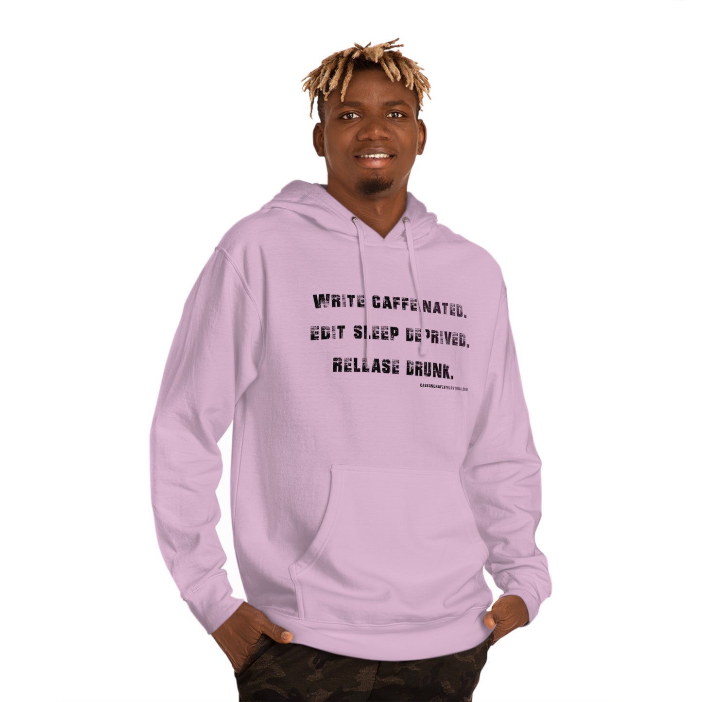 Write Caffeinated. Unisex Hooded Sweatshirt
