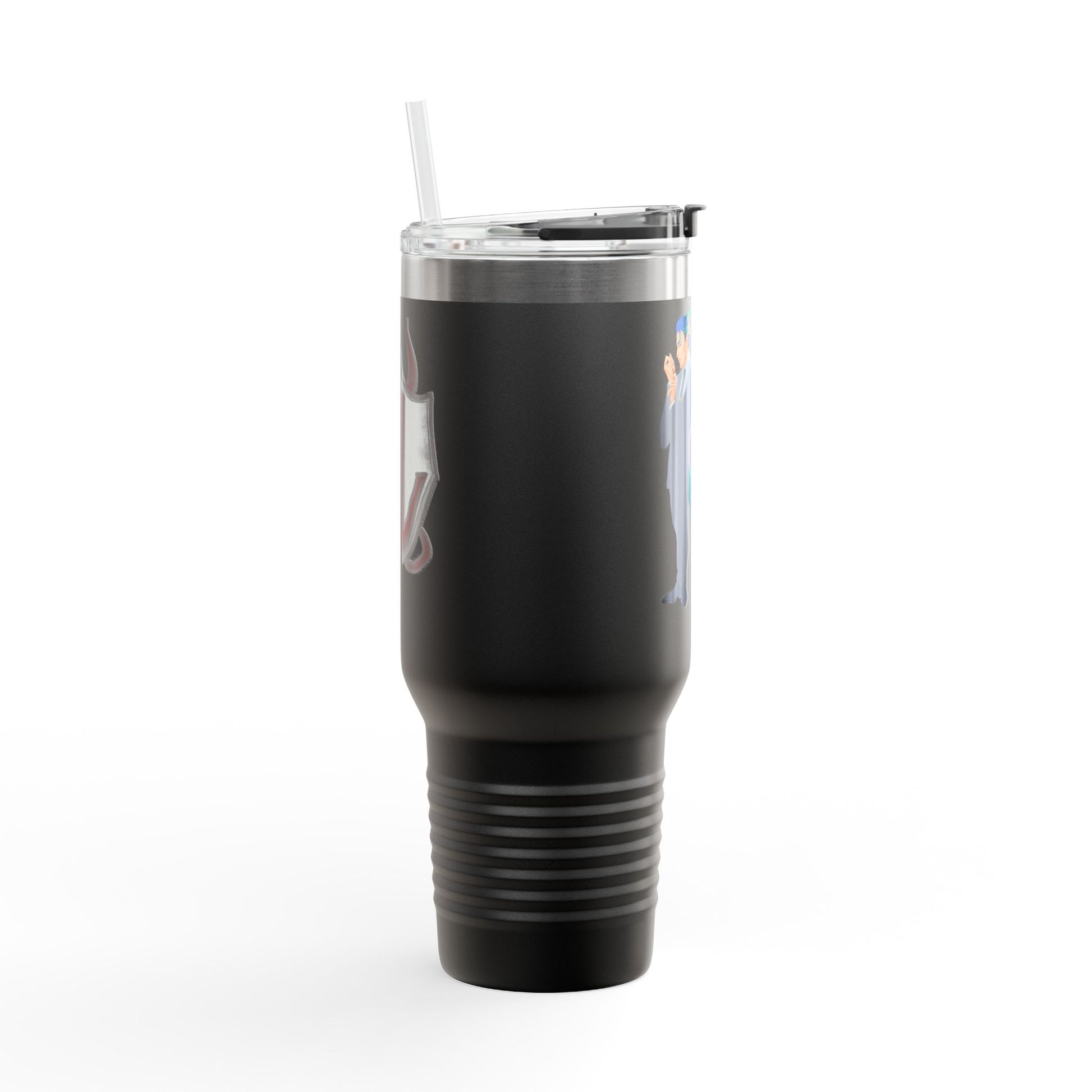 Cassandra Featherstone x Phantom Dame 'Anton' (Discordia University) Insulated Travel Mug, 40oz 40oz Height, in 9.84 Width with handle, in 5.79 Diameter, in 4.02 This insulated travel mug is designed for adventure, featuring a durable 100% stainless steel