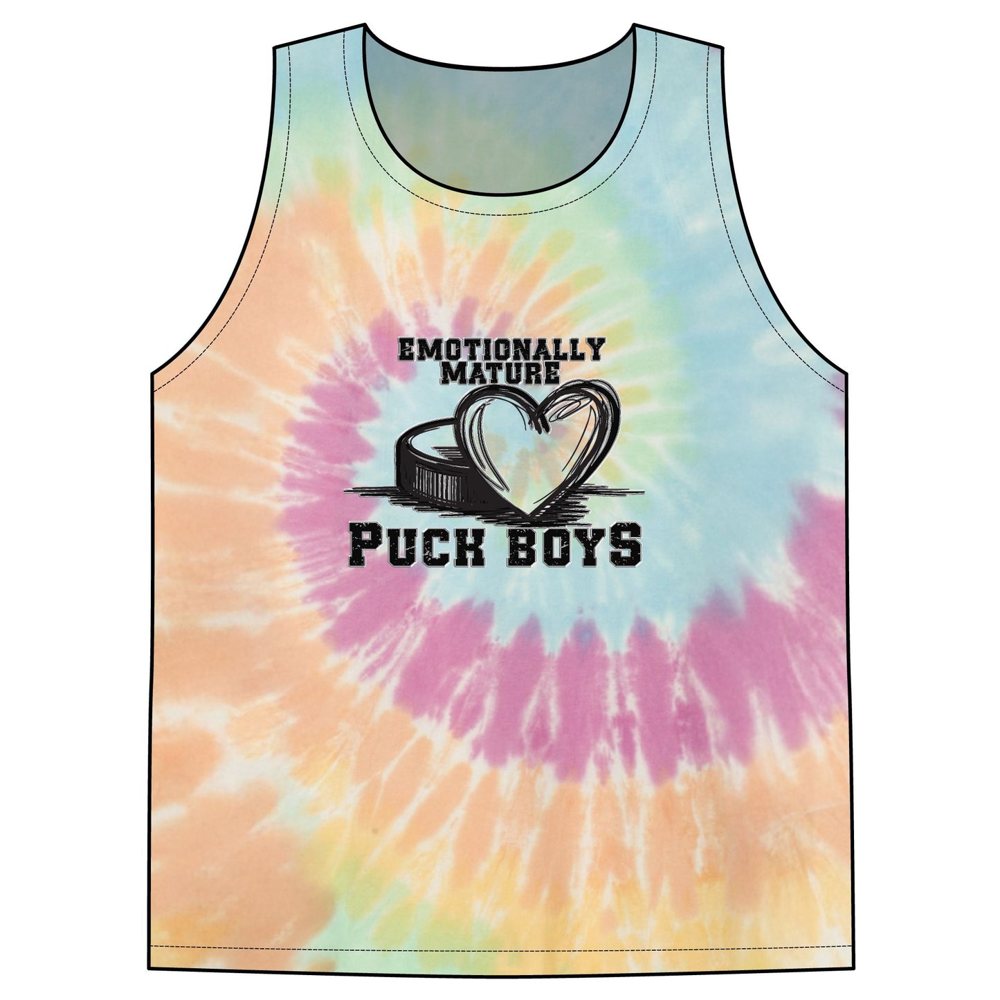 Emotionally Mature Puck Boys Unisex Tie-Dye Tank Top S M L XL 2XL 3XL 4XL Width, in 18.00 20.00 22.00 24.00 26.00 28.00 30.00 Length at Back, in 28.00 29.00 30.00 31.00 32.00 33.00 34.00 Size tolerance, in 1.00 1.00 1.00 1.00 1.00 1.00 1.00 Colorfully coo