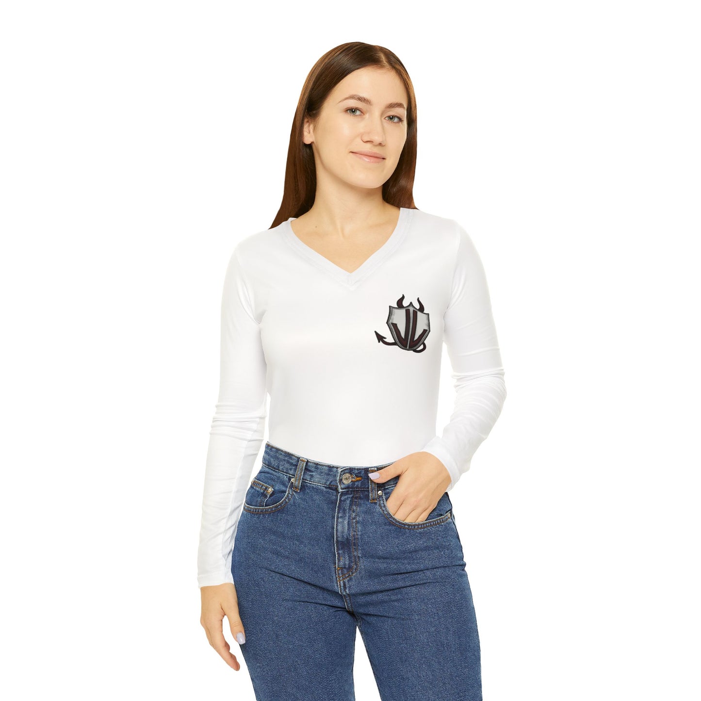 Cassandra Featherstone x Spookacola 'Kit Kat' Women's Long Sleeve V-neck Shirt (AOP)