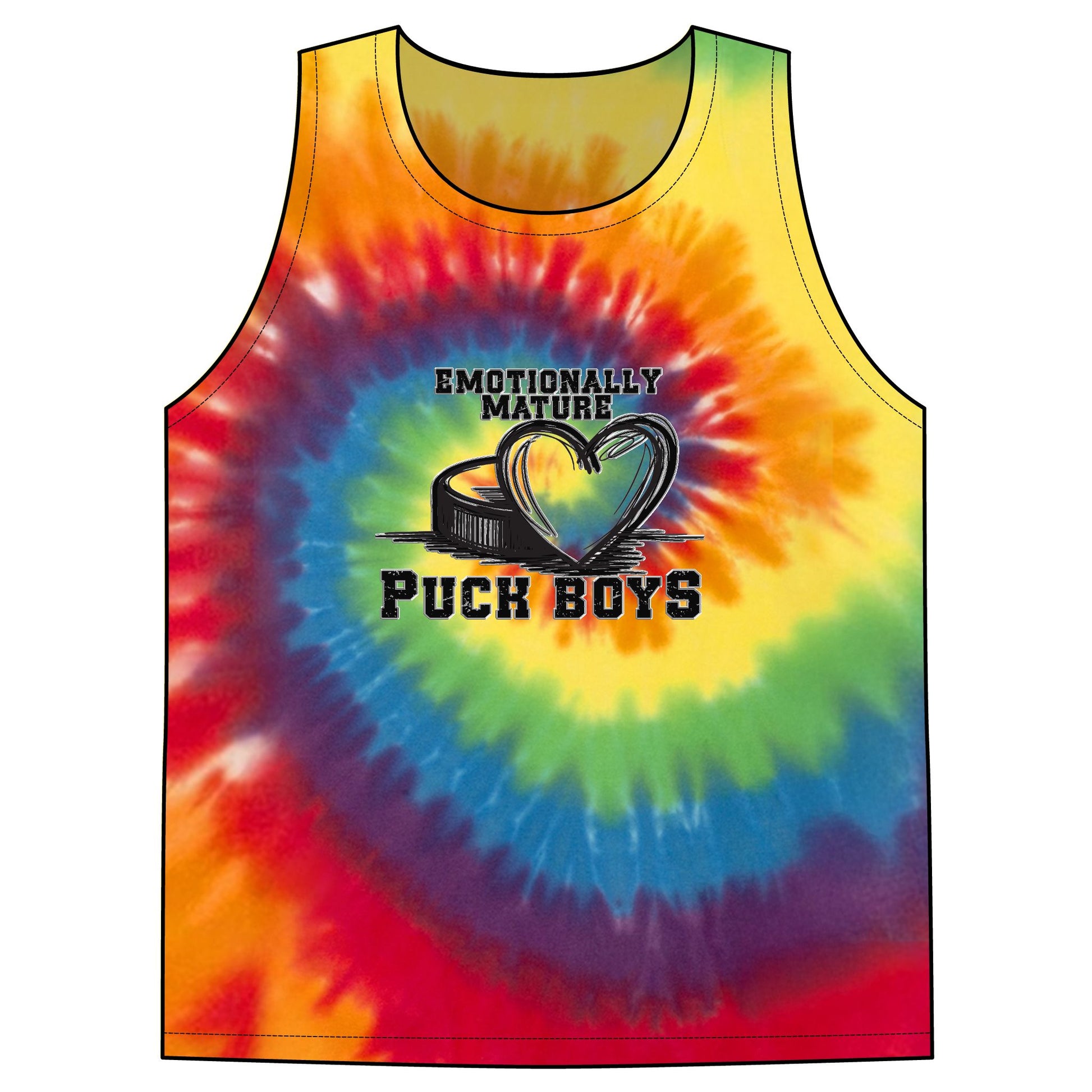 Emotionally Mature Puck Boys Unisex Tie-Dye Tank Top S M L XL 2XL 3XL 4XL Width, in 18.00 20.00 22.00 24.00 26.00 28.00 30.00 Length at Back, in 28.00 29.00 30.00 31.00 32.00 33.00 34.00 Size tolerance, in 1.00 1.00 1.00 1.00 1.00 1.00 1.00 Colorfully coo