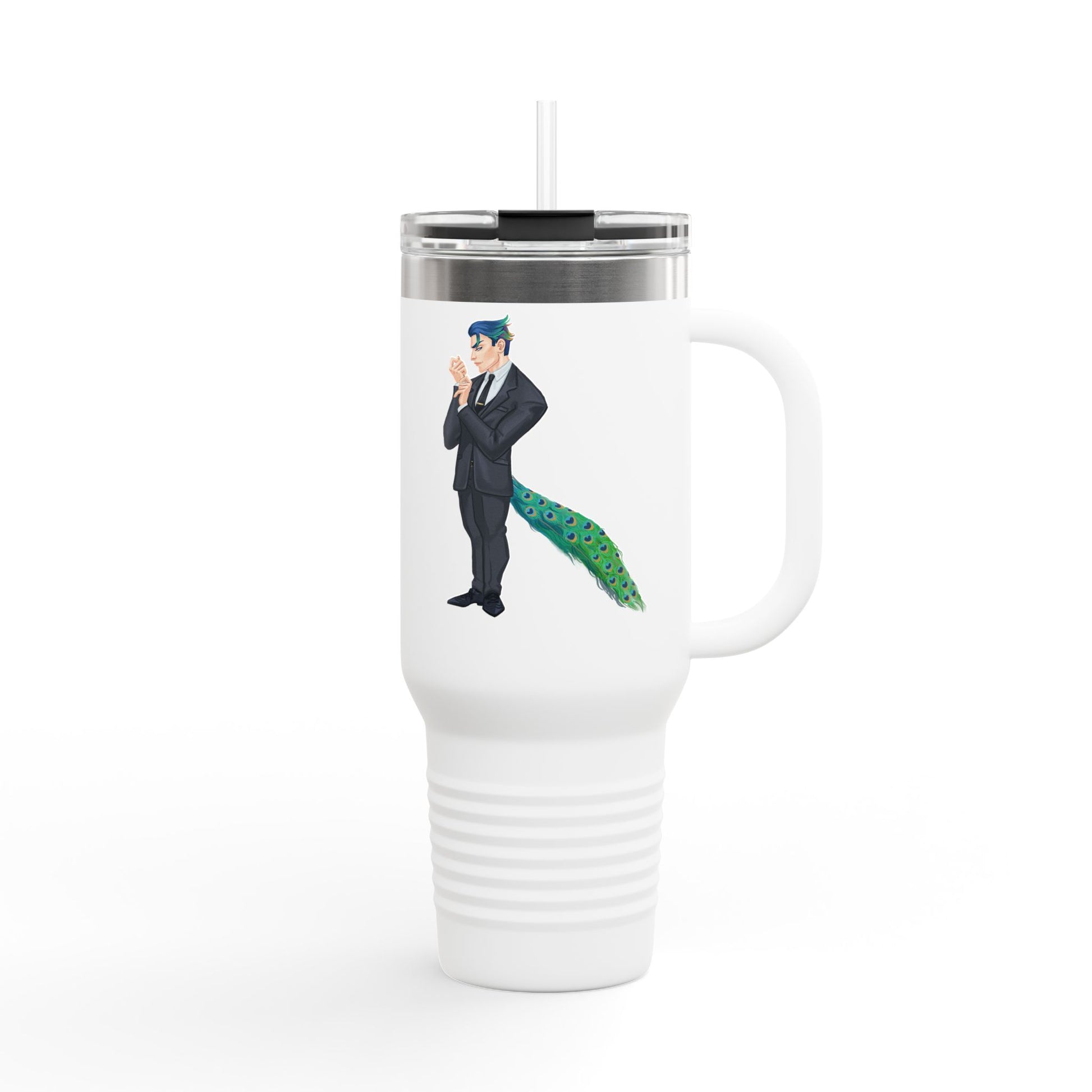 Cassandra Featherstone x Phantom Dame 'Anton' (Discordia University) Insulated Travel Mug, 40oz 40oz Height, in 9.84 Width with handle, in 5.79 Diameter, in 4.02 This insulated travel mug is designed for adventure, featuring a durable 100% stainless steel